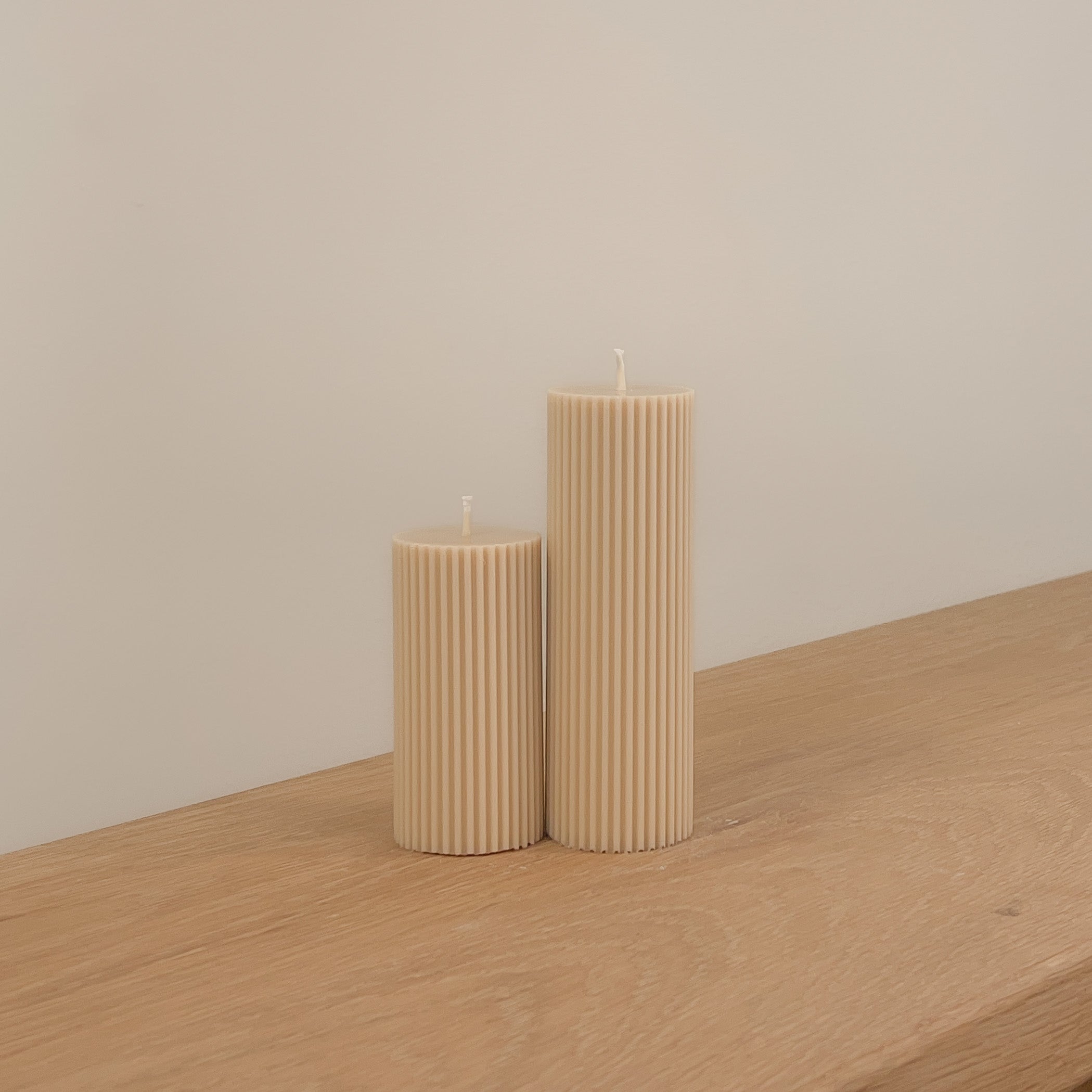 Thin Ribbed Pillar Candle (pair) - Taupecandleco